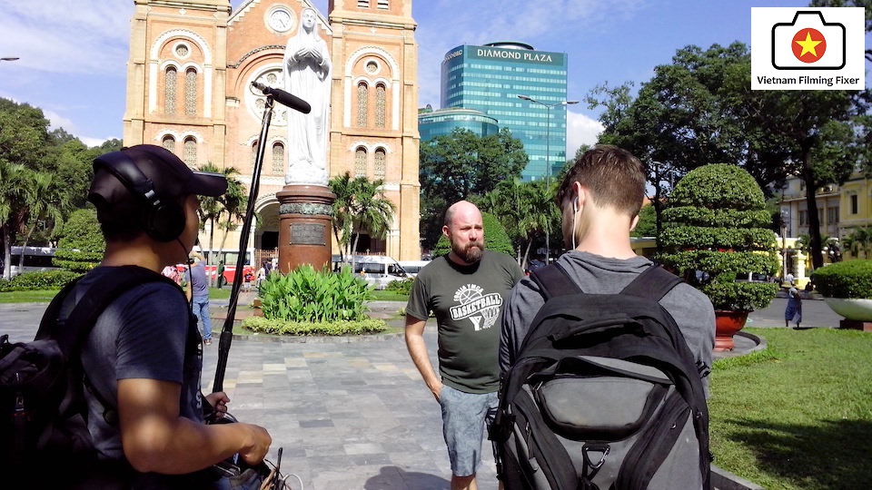 Filming at Notre Dame church, Ho Chi Minh city, Vietnam