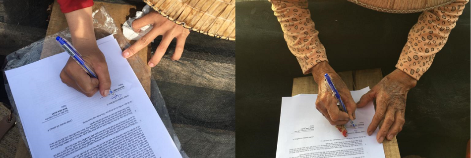 signing release form filming fixer in vietnam